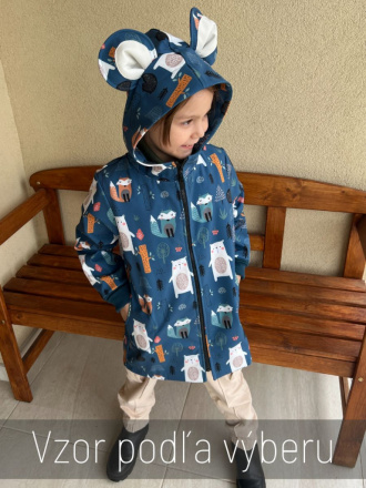 Rastúca softshell bunda s rovnozipsom, uškami a stojačik. kapucňou - ALEX - vzorovaná LUX - jeseň/ZIMA