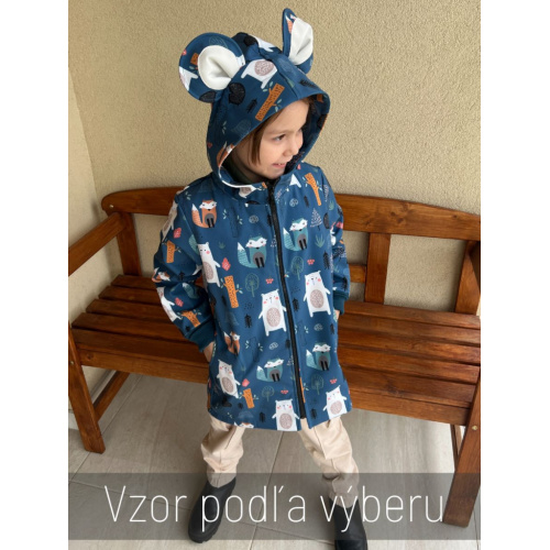 Rastúca softshell bunda s rovnozipsom, uškami a stojačik. kapucňou - ALEX - vzorovaná LUX - jeseň/ZIMA