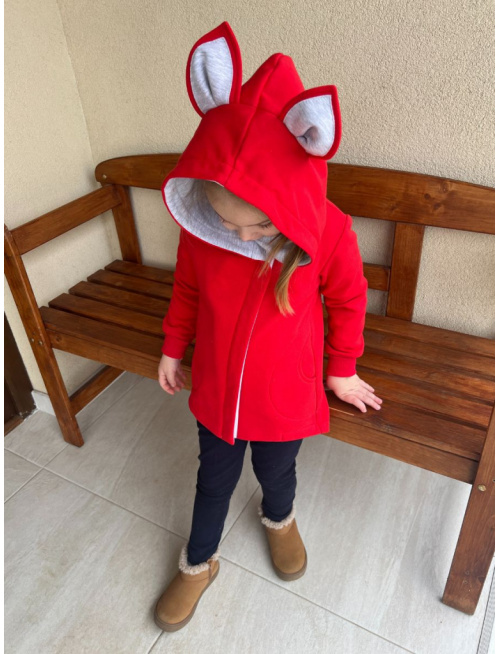 Rastúci kabátik so šikmozipsom, uškami a podšitou kapucňou - počesaná teplákovina - POSLEDNÝ KUS