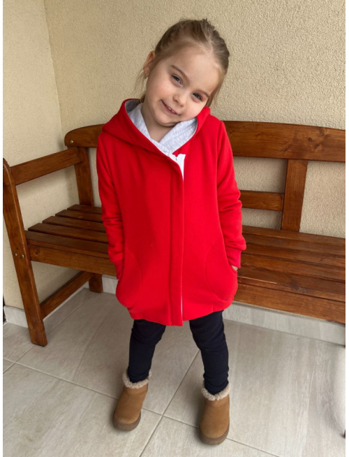 Rastúci kabátik so šikmozipsom, uškami a podšitou kapucňou - počesaná teplákovina - POSLEDNÝ KUS