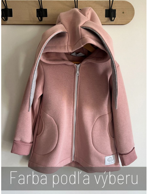 Rastúci kabátik RIO s uškami - hladko v páse - počesaná teplákovina