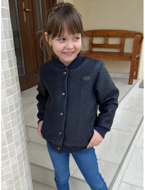 MOTO Podšitá bomber bunda z koženkového prešiváku - tmavomodrá