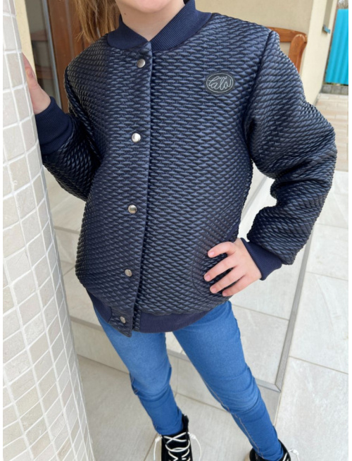 MOTO Podšitá bomber bunda z koženkového prešiváku - tmavomodrá