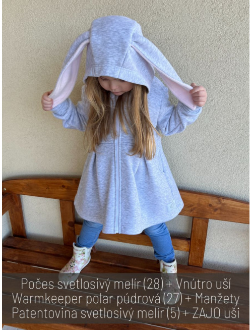 Rastúci kabátik s prestrihom - sukničkový - RIO s uškami - počesaná teplákovina