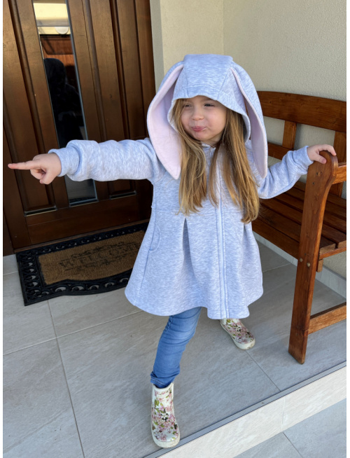 Rastúci kabátik s prestrihom - sukničkový - RIO s uškami - počesaná teplákovina