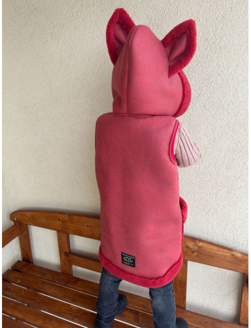 Teddy vesta s uškami - ALEX - rovno zips - terakota - Líška