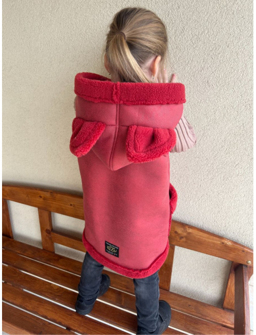 Teddy vesta s uškami - ALEX - rovno zips - terakota - Líška