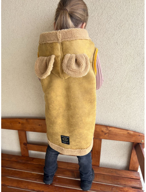 Teddy vesta s uškami - ALEX - rovno zips - horčicová - Macko