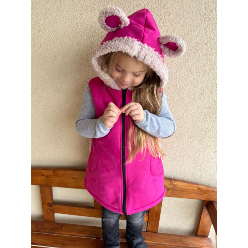 Ultra ľahká Teddy vesta s uškami - RIO - rovno zips - fuchsia - Macko