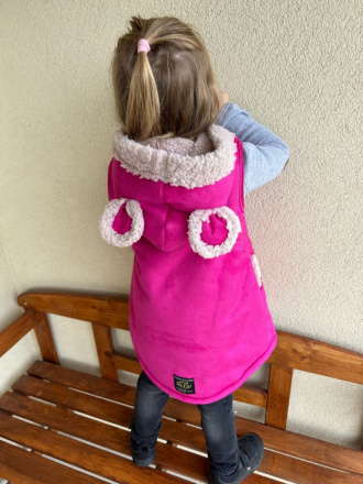 Ultra ľahká Teddy vesta s uškami - RIO - rovno zips - fuchsia - Macko