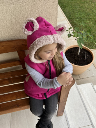 Ultra ľahká Teddy vesta s uškami - RIO - rovno zips - fuchsia - Macko