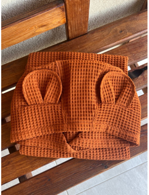 Detské vaflové pončo s uškami podľa výberu - terakota