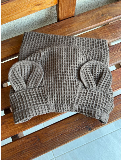 Detské vaflové pončo s uškami podľa výberu - tmavohnedé