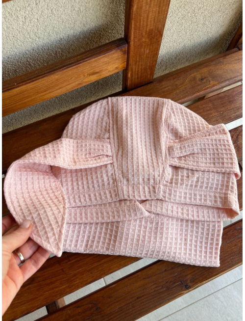 Detské vaflové pončo s uškami podľa výberu - púdrové