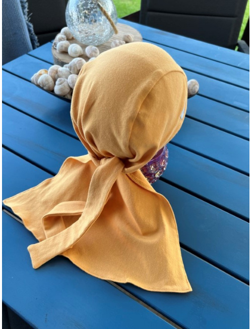 Pirátka bez šiltu na viazanie - jednofarebná - horčicová