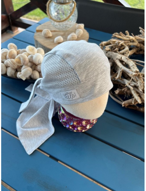 Pirátka bez šiltu na viazanie - kombinovaná - SIVÁ