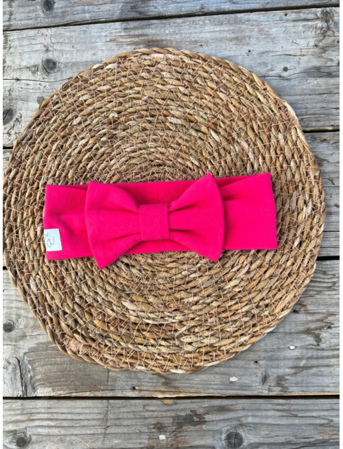 Úpletová čelenka s BIG mašľou - jednofarebná - malinová