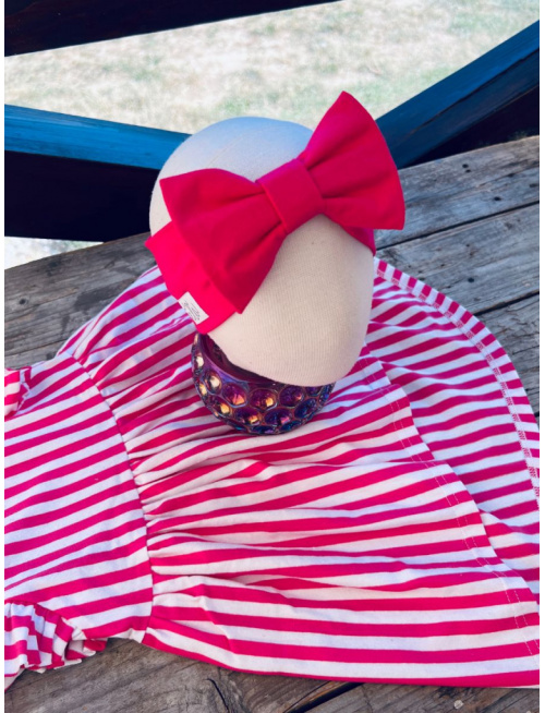 Úpletová čelenka s BIG mašľou - jednofarebná - malinová