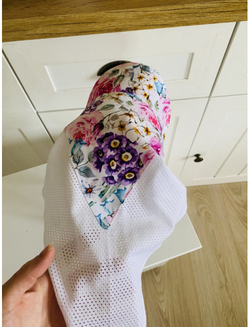 Dierková šatka SUMMER so šiltom - na viazanie - Maľované ruže