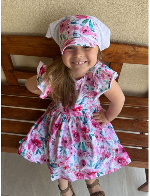 Biela dierková šatka SUMMER so šiltom - na viazanie