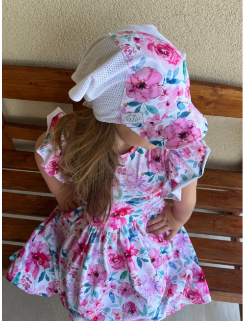 Biela dierková šatka SUMMER so šiltom - na viazanie