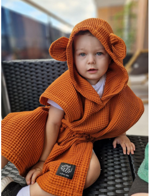 Detské vaflové pončo s uškami podľa výberu - terakota