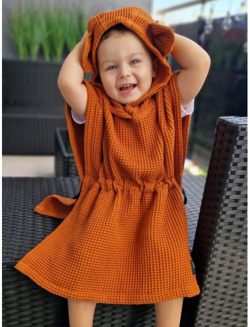 Detské vaflové pončo s uškami podľa výberu - terakota