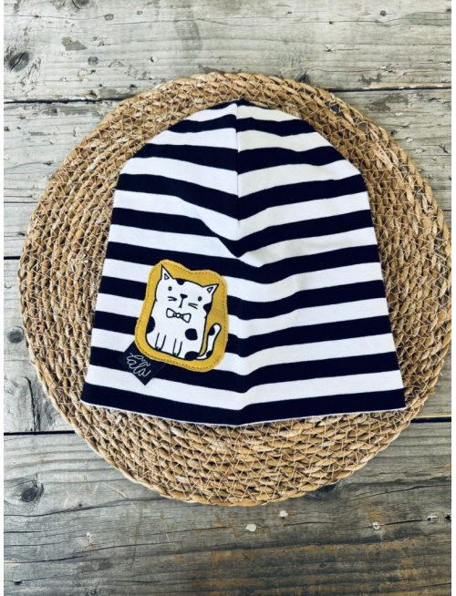 Pásikavá šmolko čiapka KOCÚR - Mr. Gentleman - dvojvrstvová - LEN DO VYPREDANIA ZÁSOB