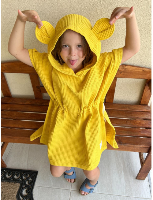 Detské vaflové pončo s uškami podľa výberu - banánové