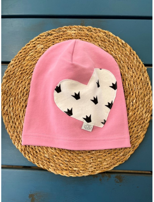 Jednofarebná šmolko čiapka so vzorovaným srdcom - jednovrstvová - ružová