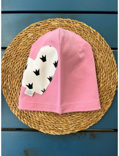 Jednofarebná šmolko čiapka so vzorovaným srdcom - jednovrstvová - ružová