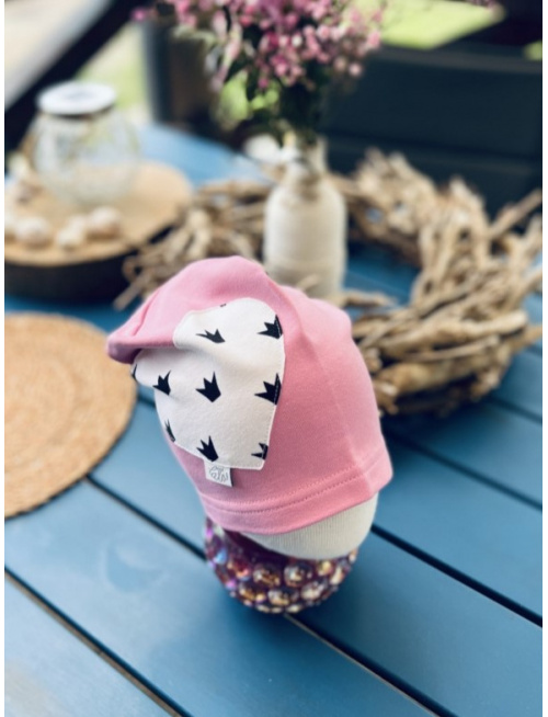Jednofarebná šmolko čiapka so vzorovaným srdcom - jednovrstvová - ružová