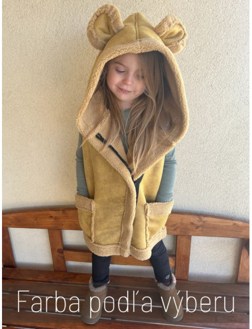 Teddy vesta s uškami - ALEX - šikmo zips