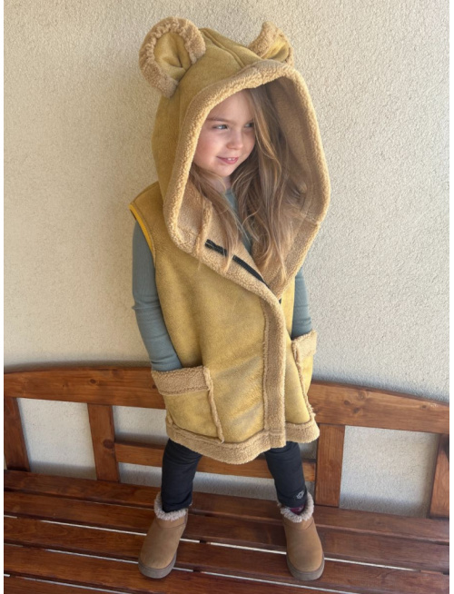 Teddy vesta s uškami - ALEX - šikmo zips