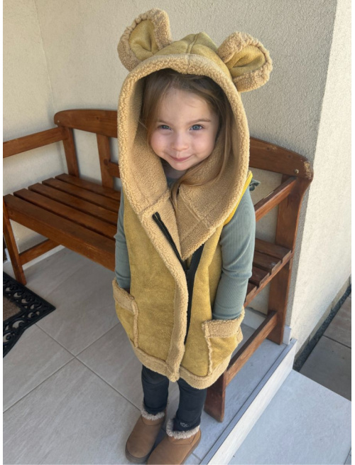 Teddy vesta s uškami - ALEX - šikmo zips