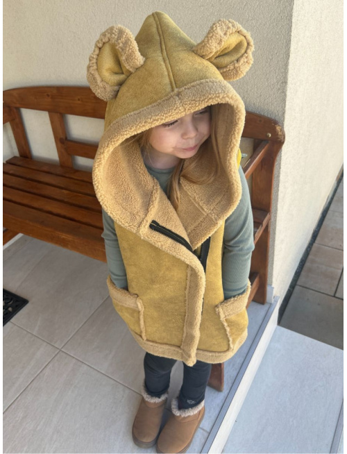 Teddy vesta s uškami - ALEX - šikmo zips