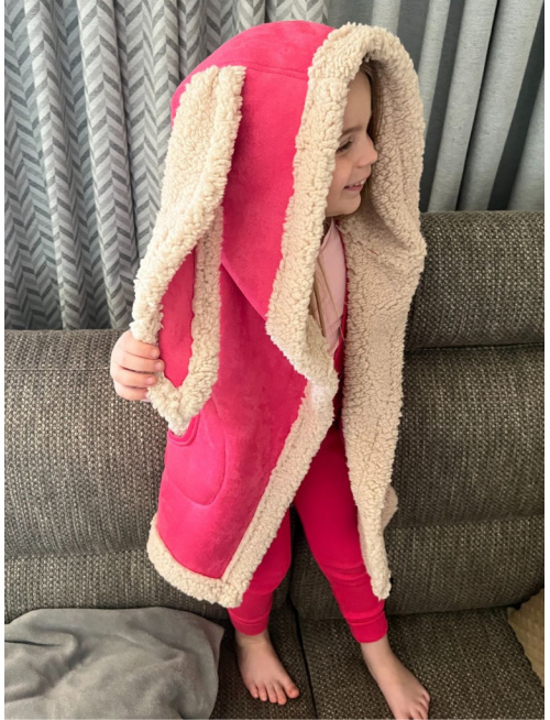 Ultra ľahká Teddy vesta s uškami - ALEX - šikmo zips