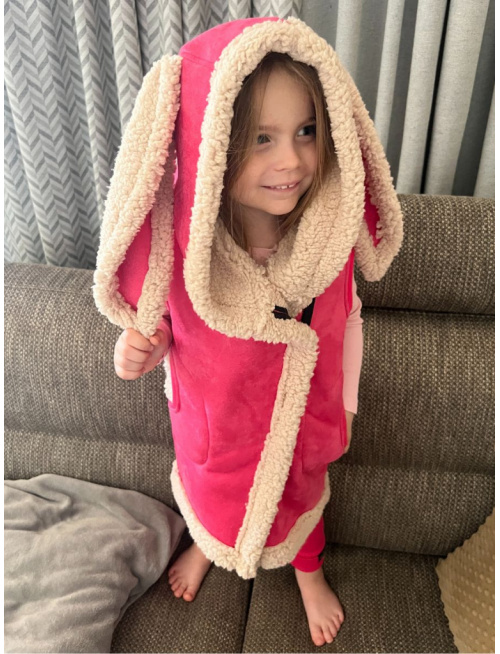 Ultra ľahká Teddy vesta s uškami - ALEX - šikmo zips