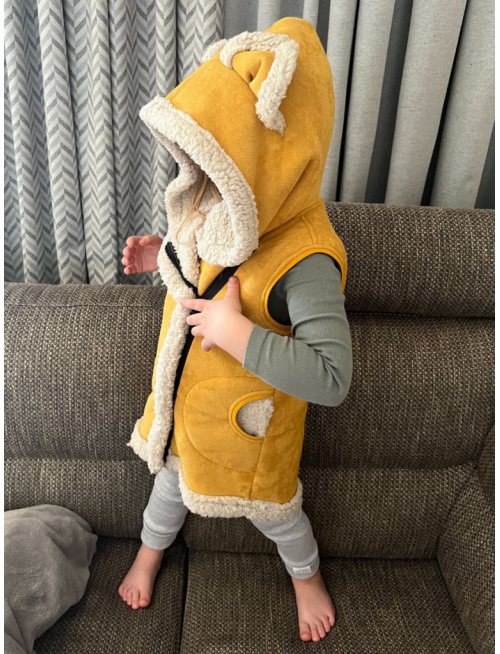 Ultra ľahká Teddy vesta s uškami - ALEX - šikmo zips