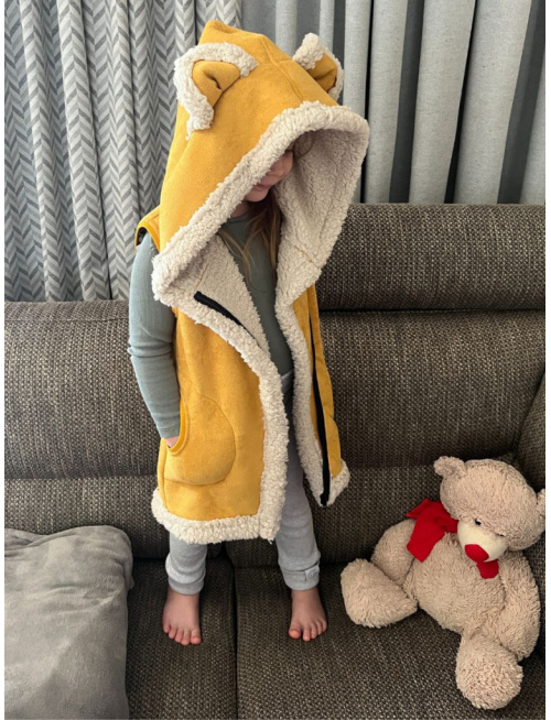 Ultra ľahká Teddy vesta s uškami - ALEX - šikmo zips