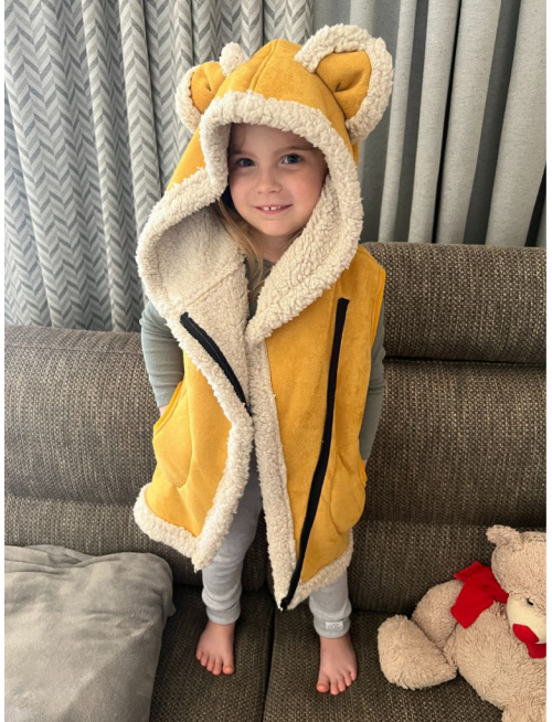 Ultra ľahká Teddy vesta s uškami - ALEX - šikmo zips