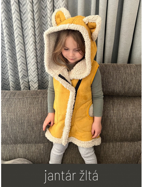 Ultra ľahká Teddy vesta s uškami - ALEX - šikmo zips