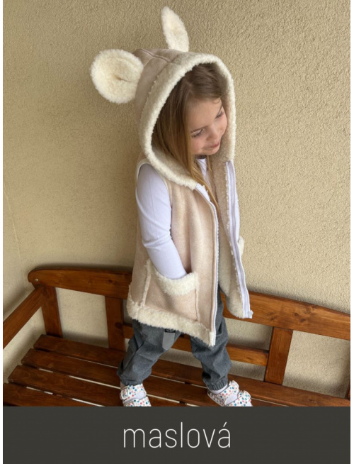 Teddy vesta s uškami - ALEX - rovno zips