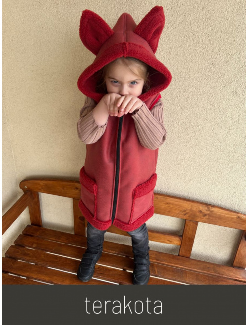 Teddy vesta s uškami - ALEX - rovno zips