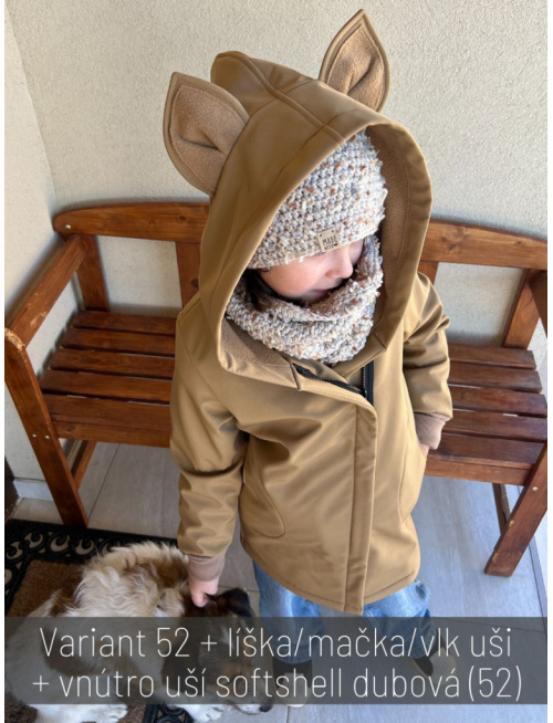 Rastúca softshell bunda ALEX so šikmozipsom a uškami - jednofarebná - jeseň/ZIMA