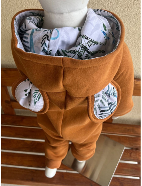 Overal s uškami - počesaná teplákovina + vzor - MACKO