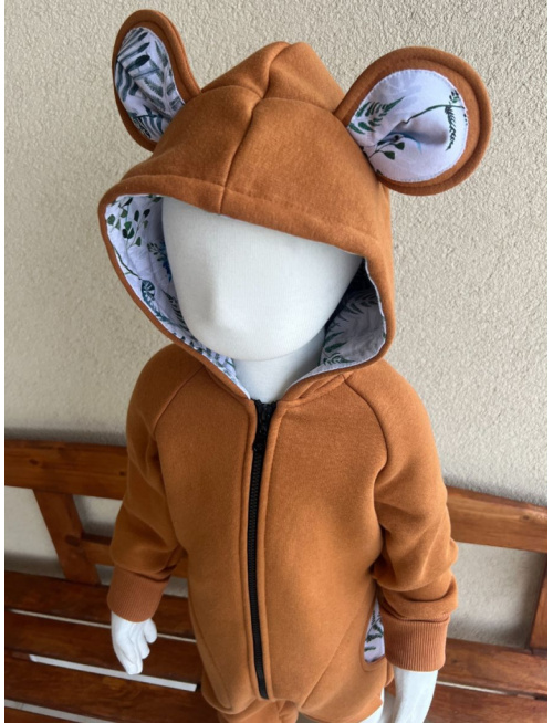 Overal s uškami - počesaná teplákovina + vzor - MACKO