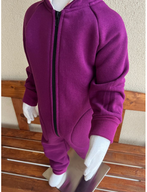 Overal s uškami - počesaná teplákovina + vzor - MAČKA/LÍŠKA/VLK