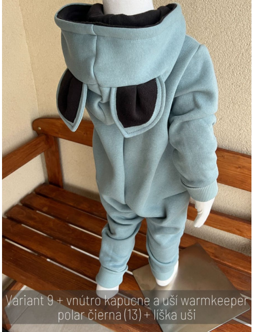 Overal s MAČKA/LÍŠKA/VLK uškami - počesaná teplákovina - holubia