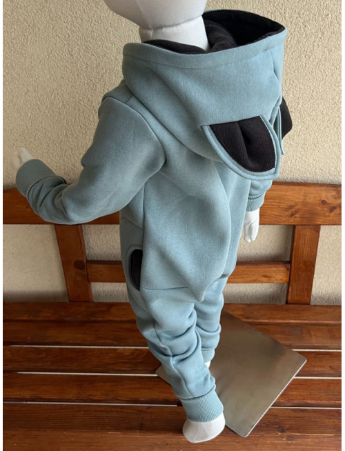 Overal s MAČKA/LÍŠKA/VLK uškami - počesaná teplákovina - holubia